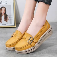 2022 new england style fashion vintage metal ring buckle leather round head loafers women shoes slip on flat shoes female