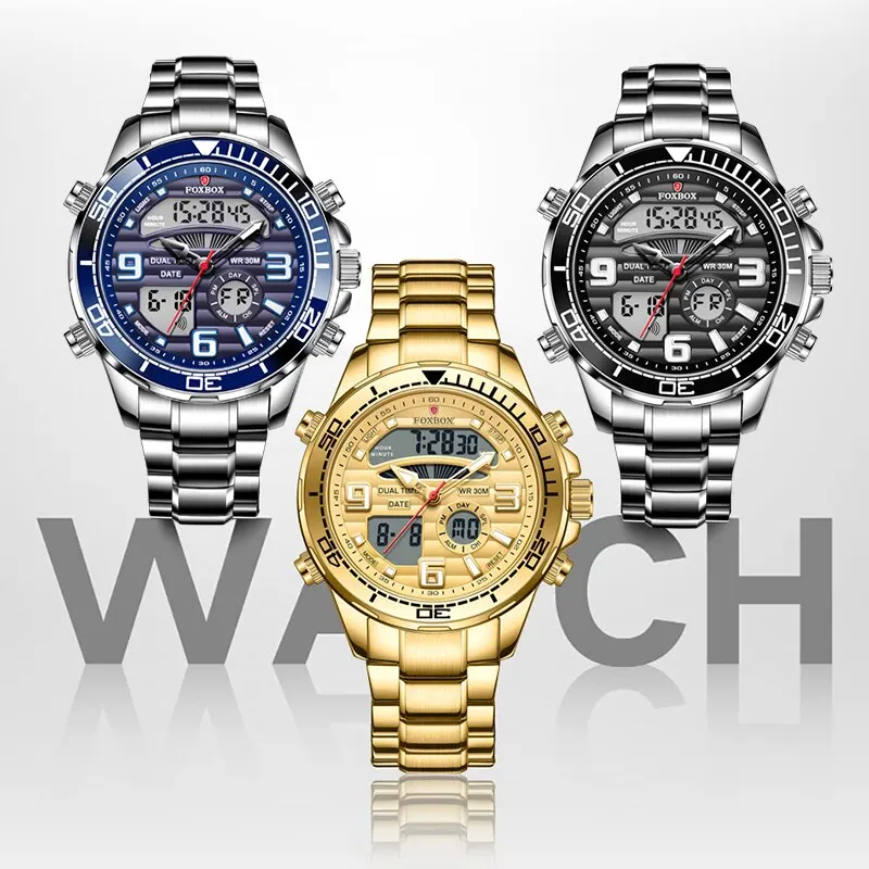 Digital Mens Watches Top Luxury Sport Quartz Wristwatch For Men All Steel Military Waterproof Clock+Box 6