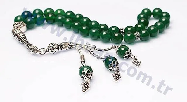 IQRAH Agate Stone Rosary (925 Sterling Lunar)-Green
