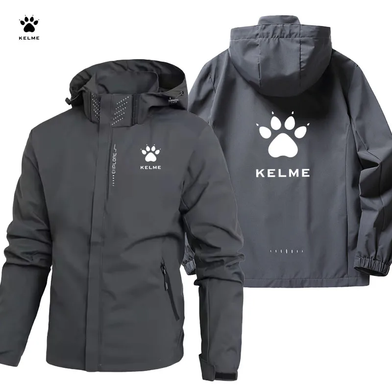 Фото Спортивная ветровка KELME LOGO, мужская ветрозащитная и водонепроницаемая куртка с капюшоном для бега, весенне-осенняя куртка для тренировок на открытом воздухе №2