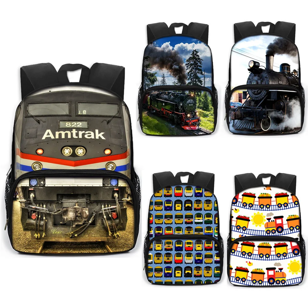 

13 Inch Locomotive Train Children School Bags for Boys Girls Book Bag Kid Kindergarten Bag Cartoon School Backpack Small Daypack