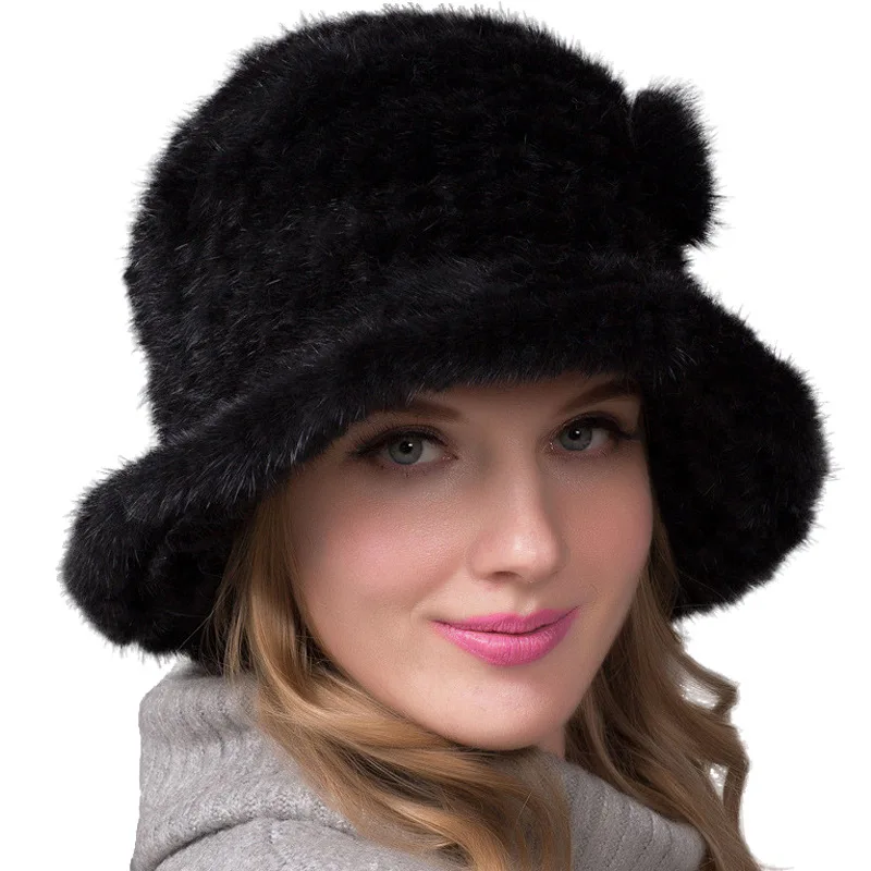 Женская шапка-бомбер из натурального меха норки