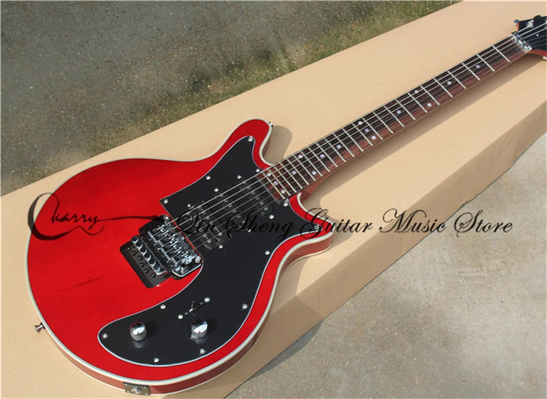 

6 string electric guitar, Bin red guitar, Tremolo bridge, body white binding 29 frets black guard white binding SSH pickups