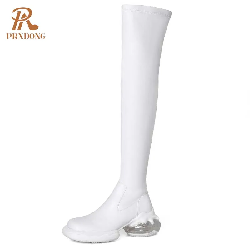 Женские высокие сапоги на массивном каблуке PRXDONG черные или Белые Повседневные