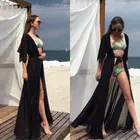 2022 Модный Новый женский купальник бикини накидка Сексуальная Пляжная накидка элегантное однотонное летнее шифоновое длинное платье