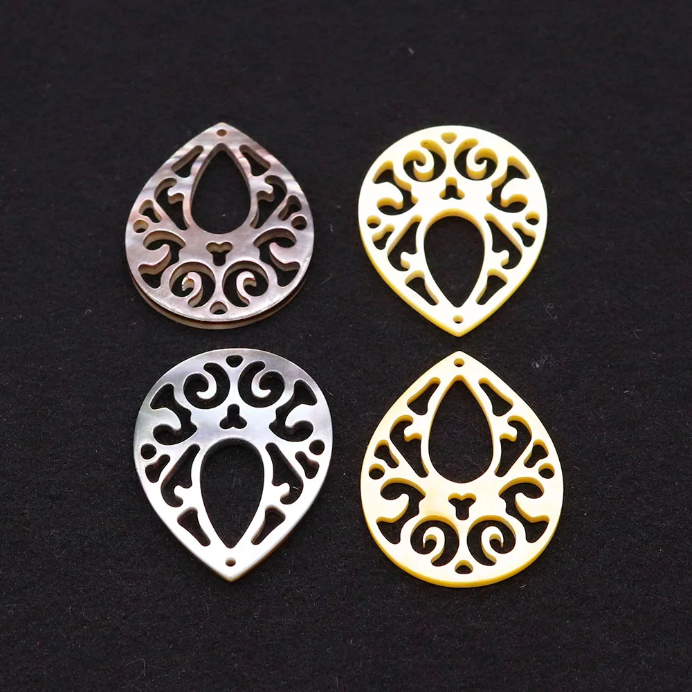 Кулон в форме капли с резьбой из натуральной желтой ракушки 25x33 мм изысканная