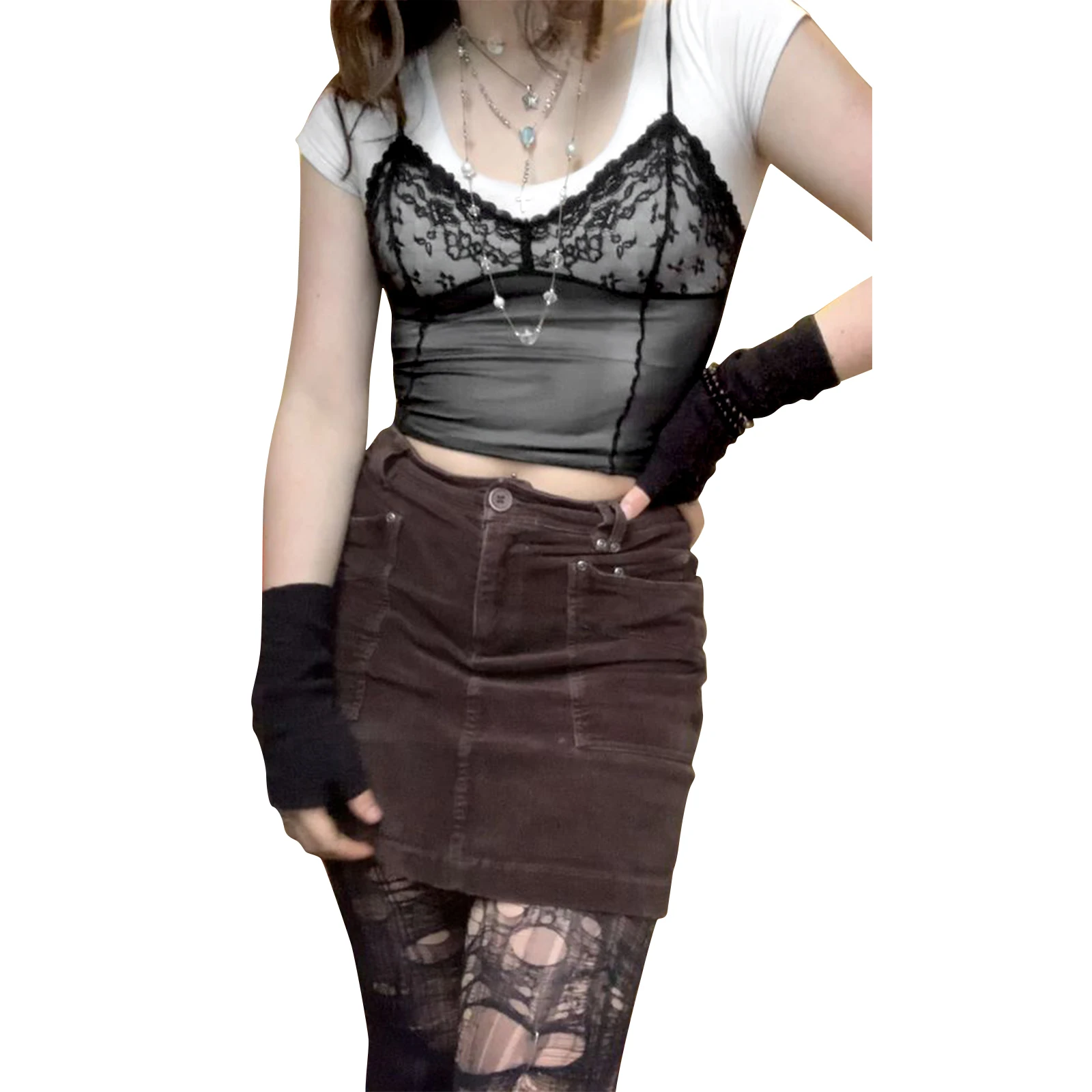 

Женский Кружевной укороченный топ, прозрачная сетчатая облегающая кофта без рукавов на бретелях-спагетти