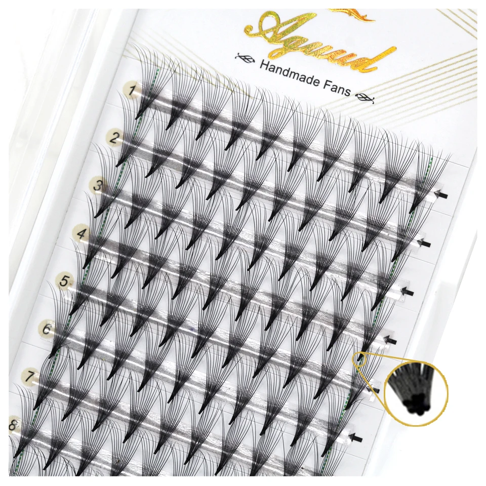 

AGUUD Premade Volume Fans Lashes 3D/4D/5D/6D/8D/10D/14D Thin Pointy Base Sharp Narrow Stem Russian Volume Fans Eyelash Extension