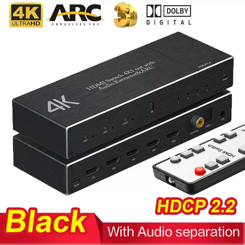 

Новинка 2,0 переключатель 4K 60 Гц 4X1 сплиттер матрица 4 в 1 выход SPDIF + 3,5 мм аудио экстрактор ARC HDCP 2,2 с ИК-пультом дистанционного управления HDMI Adap