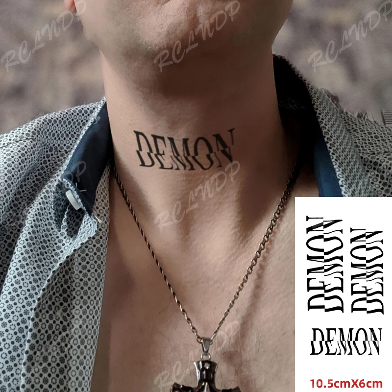 

Waterproof Temporary Tattoo Sticker Black English Word DEMON Letters Neck Arm Leg Hand Flash Tatoo Fake Tatto for Woman Men