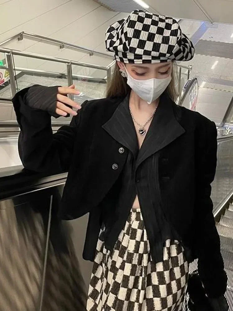 Винтажная блузка Y2k Женская винтажная черная рубашка в стиле Харадзюку