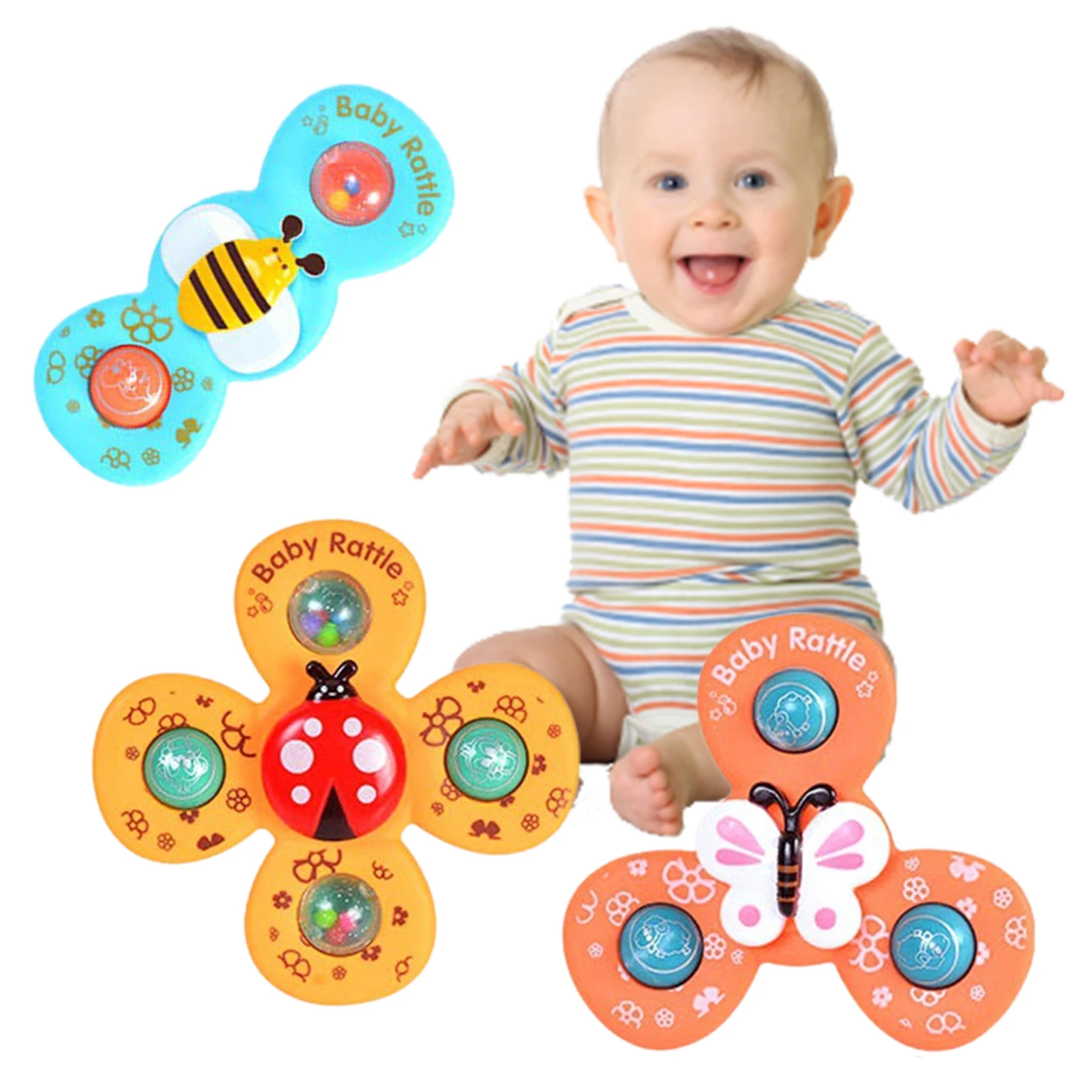 

Spinning Top Toy For Bath 3 Pcs Baby Suction Cup Spinning Top Toys Baby Bathtub Bath Toys Birthday Gifts For 1-Year-Old And