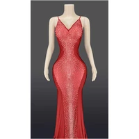 crystals perspective sexy dress lady evening party wear luxurious prom birthday celebrate see through night out dresses