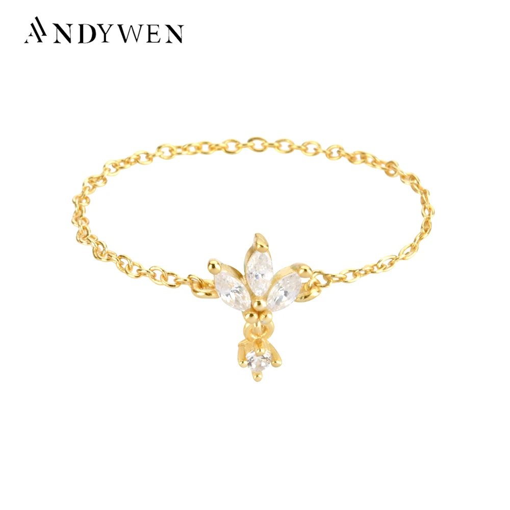 ANDYWEN 100% Серебро 925 пробы Золотая мягкая цепочка циркониевые королевские кольца