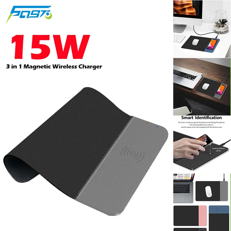 

15W 2 in 1 Fast Wireless Charger Mouse Pad for LG V30 V40 V50 Samsung S20 N0te10 iPhone 8 Plus 11 Pro Max 12 MIni 13 X Charging