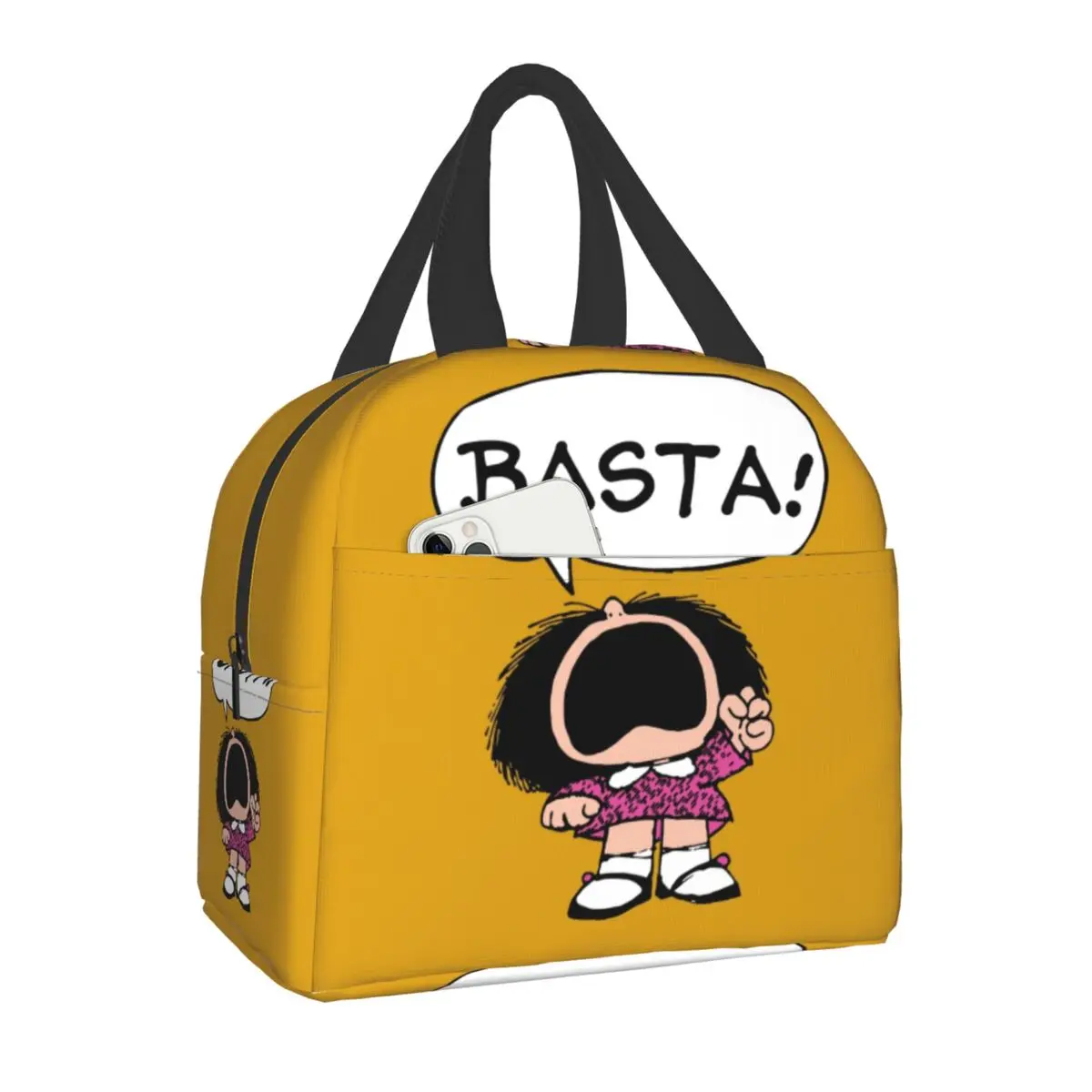Mafalda Basta Thermal Insulated Lunch Bag Quino Manga Portable Lunch Box Tote for Women Kids Camping Travel Food Storage Bag