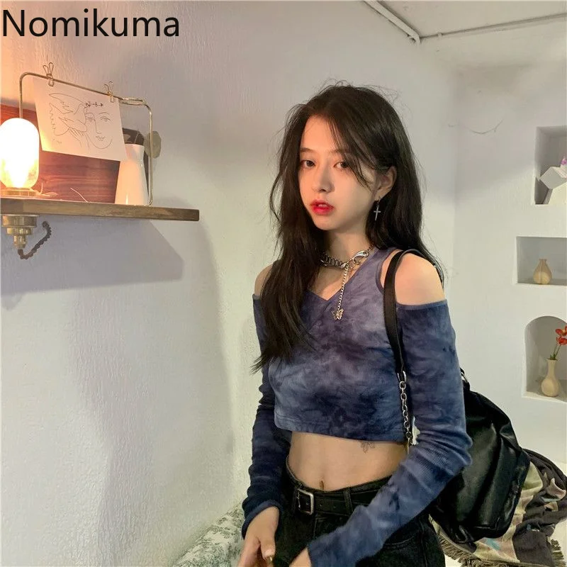 

Топы Nomikuma Y2k, весна-осень, с открытыми плечами и высокой талией