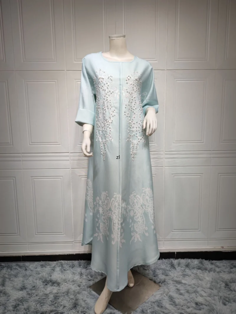 Morocco Party Dress Muslim Women Abaya Prayer Caftan Diamond Beads Robe India Abayas Dubai Turkey Longue Vestidos Largos 2022