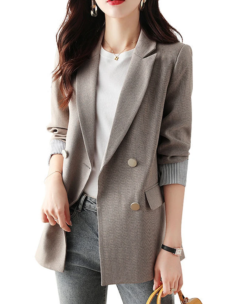 High-quality England Style Outfit Blazer with Pocket for Women Long Coat Fashion Double Breasted Outwear Jacket