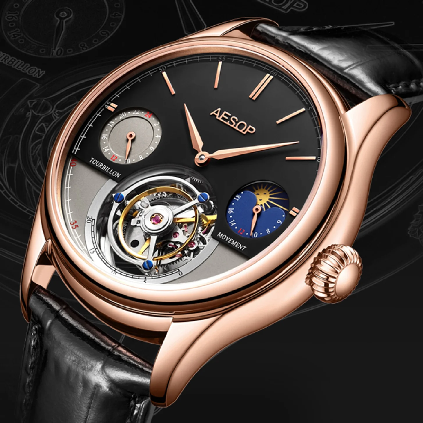 

AESOP Men's Watches Mechanical Tourbillon Watch Watche for Men Wristwatch Man Skeleton Male Clock Sapphire Watch reloj hombre