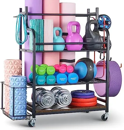 

for Dumbbells, Home Gym Storage for Yoga Mat Dumbbells Kettlebells and Strength Training Equipment, Dumbbell with Wheels and Ha