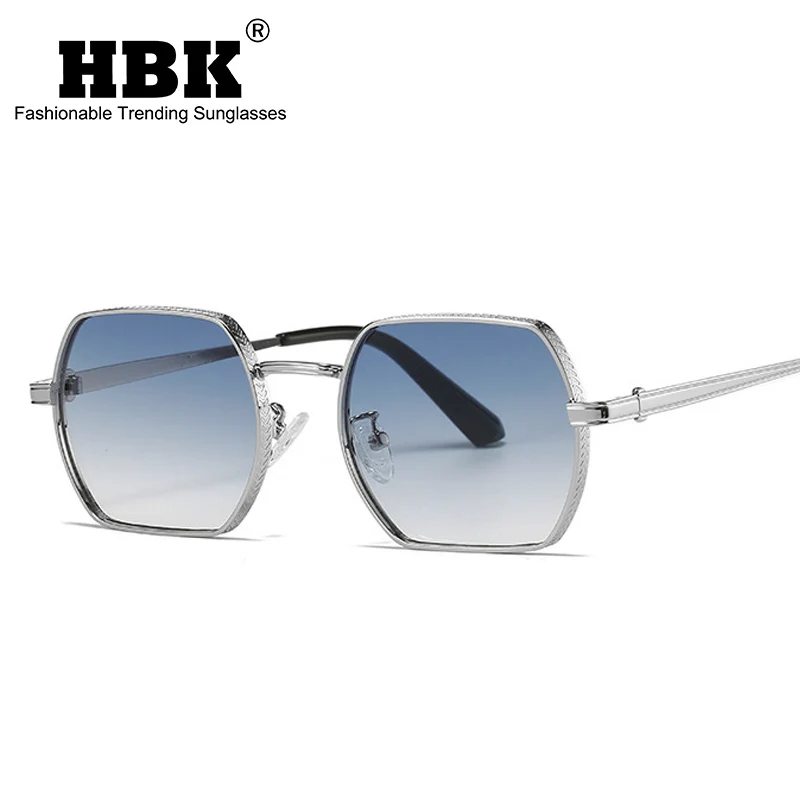 

HBK Classic Metal Punk Polygon Sunglasses Men Women Retro Fashion Man Square Sun Glasses Trendy Vintage Texture Shades With Case