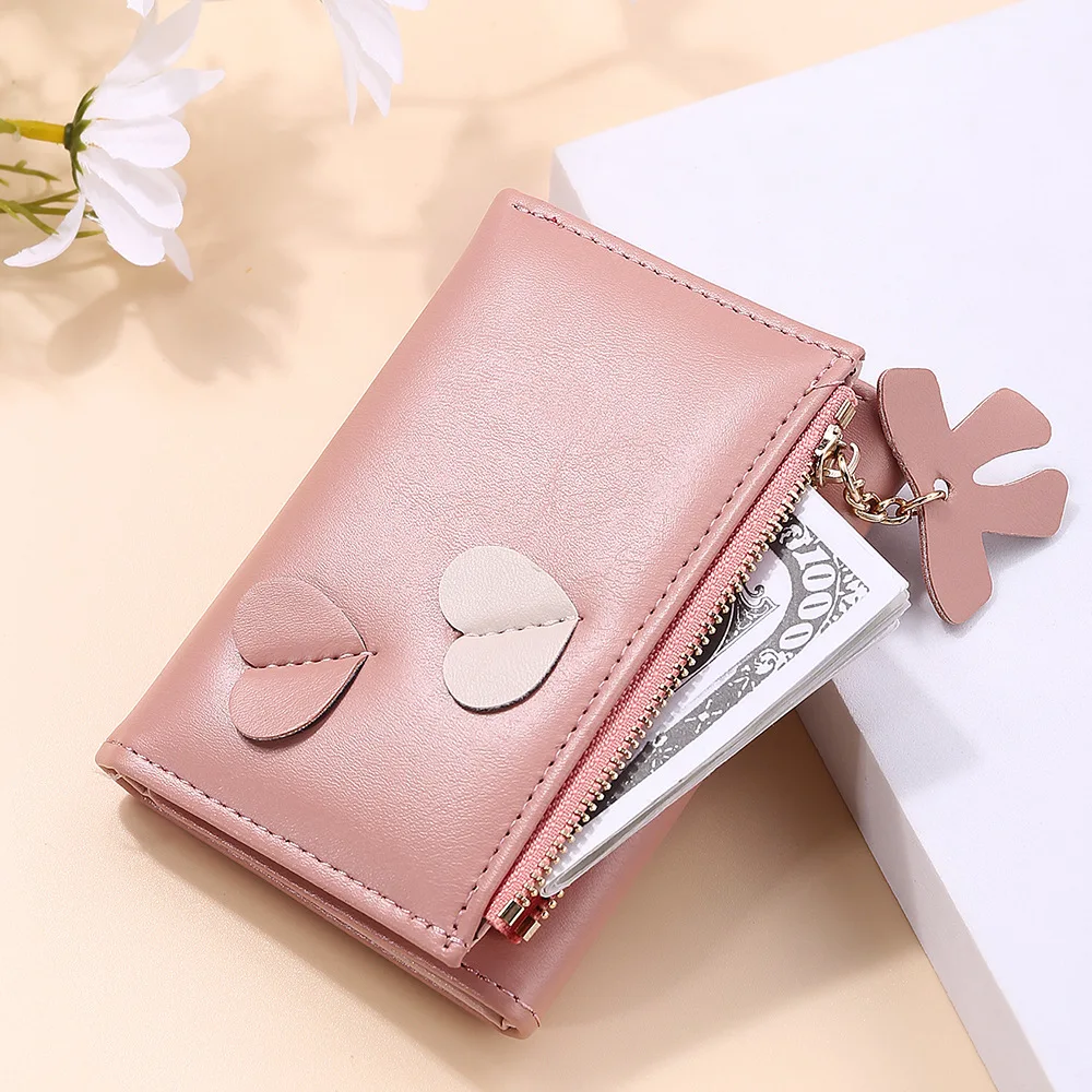 New Women Wallet PU Leather Girls Wallet Short Zipper Cute Small Coin Purse Short Trifold Ladies Credit Card Holder Organizer
