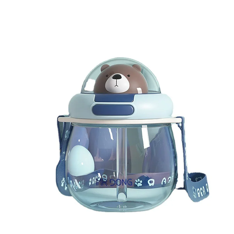 

The new Tritan high value with straw cup girl cute saucer cup back strap plastic bear children's water cup