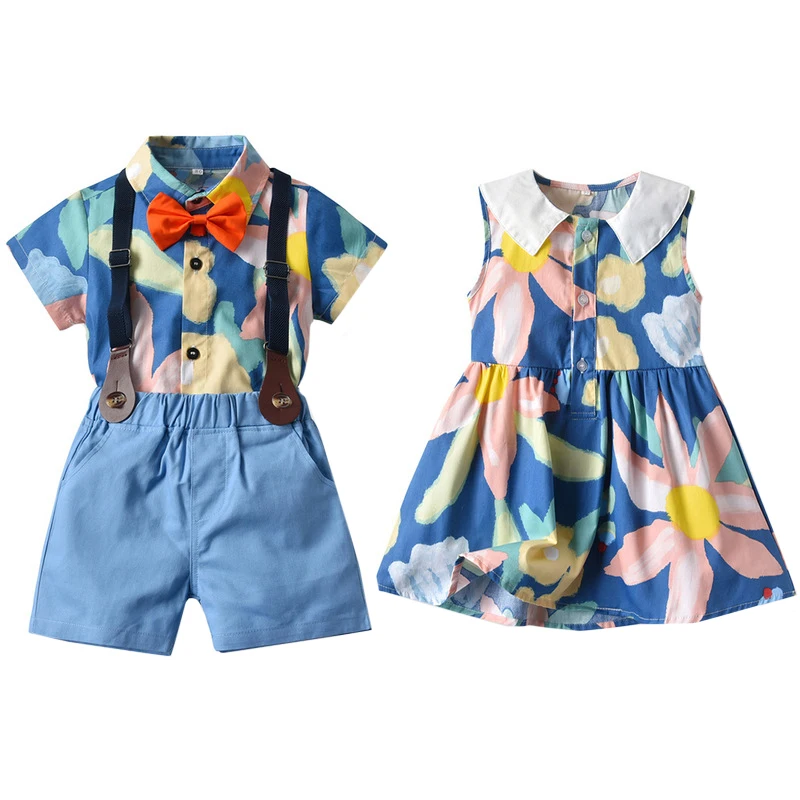 

Комплект семейной одежды для мальчиков и девочек, праздничный комплект одежды для брата и сестры, джентльмена и Цветочная принцесса, на лет...