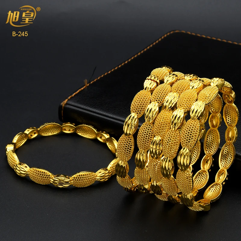 

XUHUANG Indian 24k Gold Plated Bangles Arabic Dubai Jewelry Bangles Women Bridal Wedding Banquet Gifts Charm Bracelets Wholesale