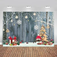 Christmas Wood Backdrop Winter Fabric Xmas Photo Backdrops Christmas Snowman Gold Tree Photography Background for Holiday Party