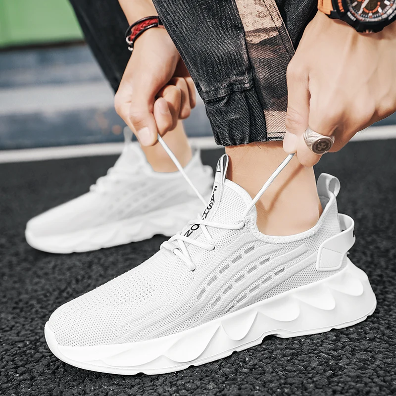 

Мужские кроссовки, повседневная обувь, дышащие, модные лоферы, Нескользящие, для ходьбы, бега, белые
