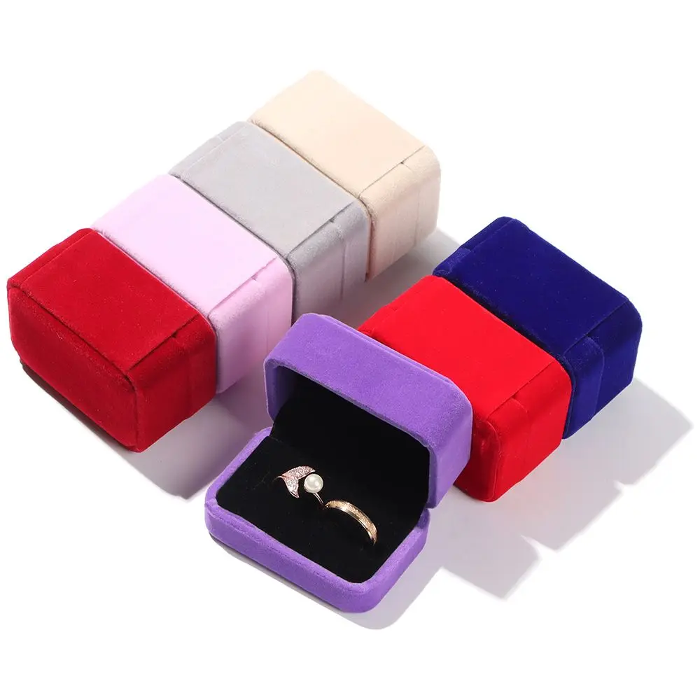 

Engagement Square Exquisite Durable Velvet Jewelry Case Display Box Couple Double Ring Box Storage Box