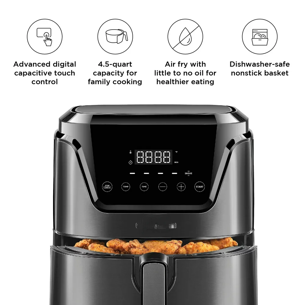 

Quart Air Fryer, Stainless Steel, Dishwasher Safe Basket, BPA-Free, 60 Min Timer,Black