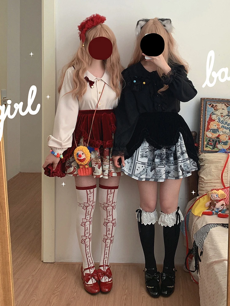 

Lolita Style Velvet Skirt Women Summer Patchwork Cute Mini Skirt for Sweet Girls Harajuku Kawaii Clothes
