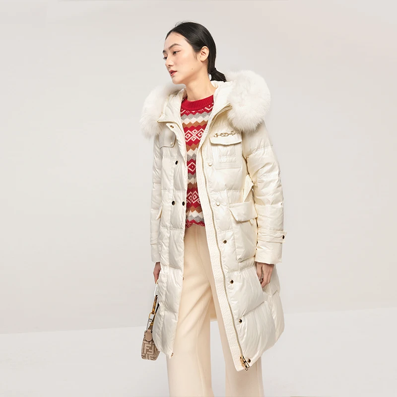 new fox fur Collar Detachable  casacos de inverno feminino  down jacket women  Adjustable Waist  90%  White duck down  Long