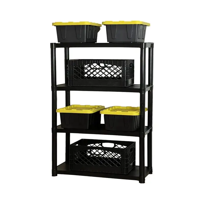 

4-Shelf Plastic Storage Shelf, Black, 280 lb Capacity