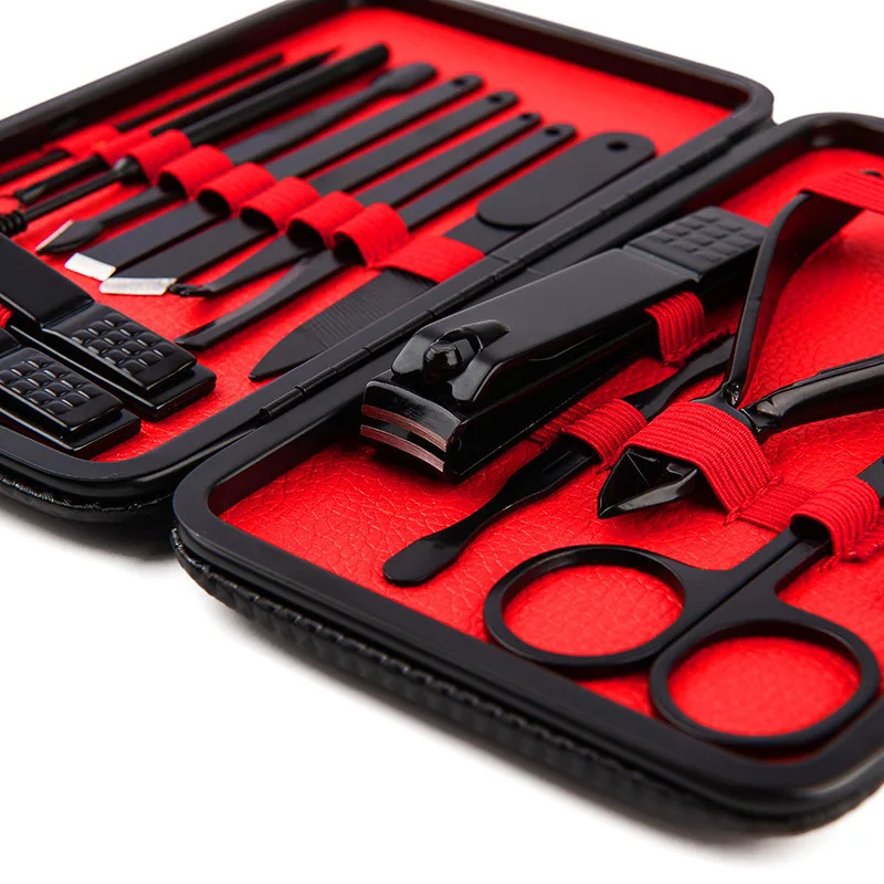 Manicure Set, 16 in 1 Stainless Steel Professional Pedicure Kit Nail Scissors  Grooming Kit with Black Leather Travel Case