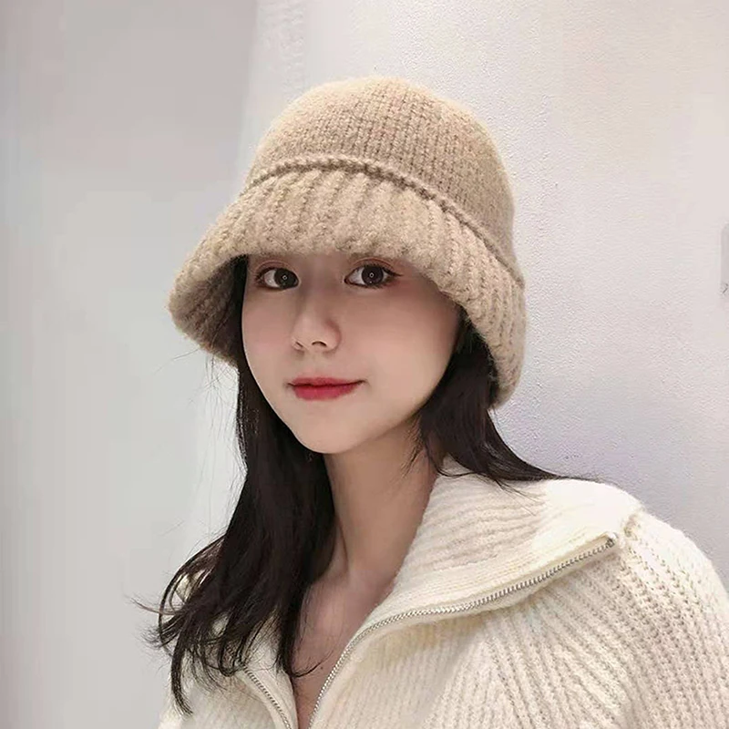 

Women's Winter Knitted Hat Woolen Twist Fisherman Hat Autumn New Short Brim Stitching Beanie Basin Hat Girl's Warm Casual Hat