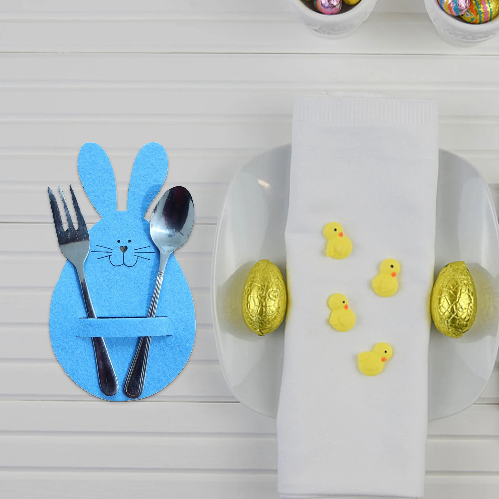 

4pcs Easter Bunny Cutlery Storage Bag Pocket Fork Knife Cutlery Holder Tableware Pouch Cover Centerpieces Dining Table