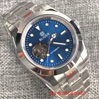 BLIGER 36 мм 39 мм Серебряный полированный чехол NH38A автоматические мужские часы с синим циферблатом с сапфировым кристаллом Oyster браслет