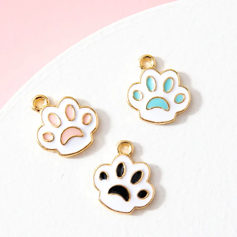 

10Pcs Enamel Dog Paw Footprint Charm Gold Plated Pendant Jewerly Making Bracelet Findings Women Necklace Earrings Accessories
