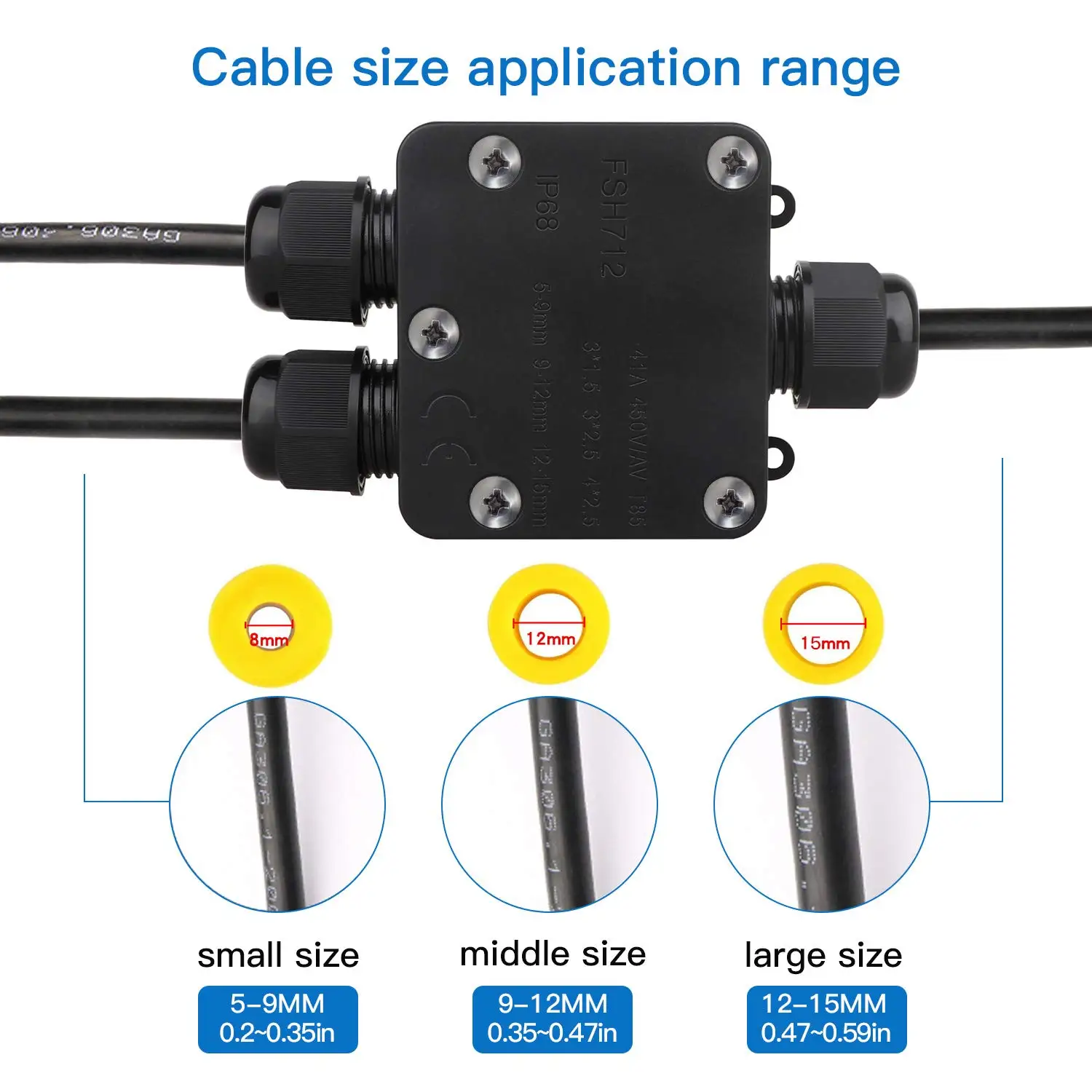 IP68 Waterproof Electrical Junction Box G712 Tee 1 In 2 Out With Terminal Outdoor Case /Electrical Cable Wire Connector 3 Way