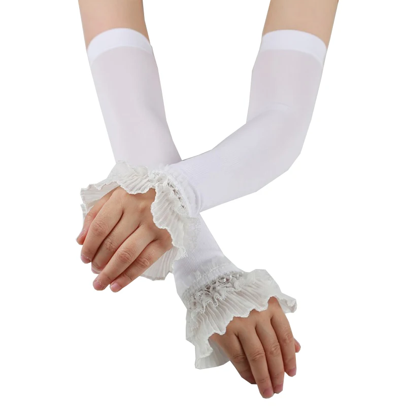 

Summer Long Fingerless Arm Covers Sunscreen Gloves Women Elastic Sleeve Sunscreen Lace Gloves Sexy Ice Silk Lace Arm Sleeve