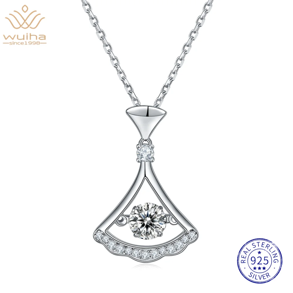 

WUIHA 925 Sterling Silver 5MM GRA Moissanite Pass Test Diamond Gold Rotating Pendant Necklaces Anniversary Jewelry Drop Shipping