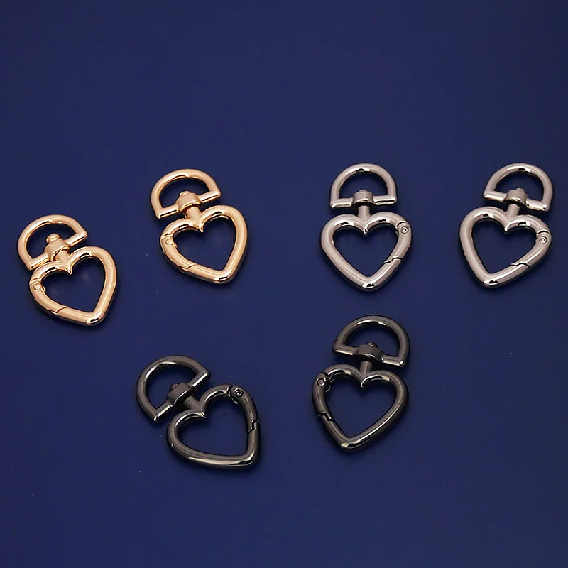 5pcs Heart Shape Spring Gate O Ring Openable Leather Handbag Belt Strap Metal Detachable Trigger Buckle Key Ring DIY Accessories