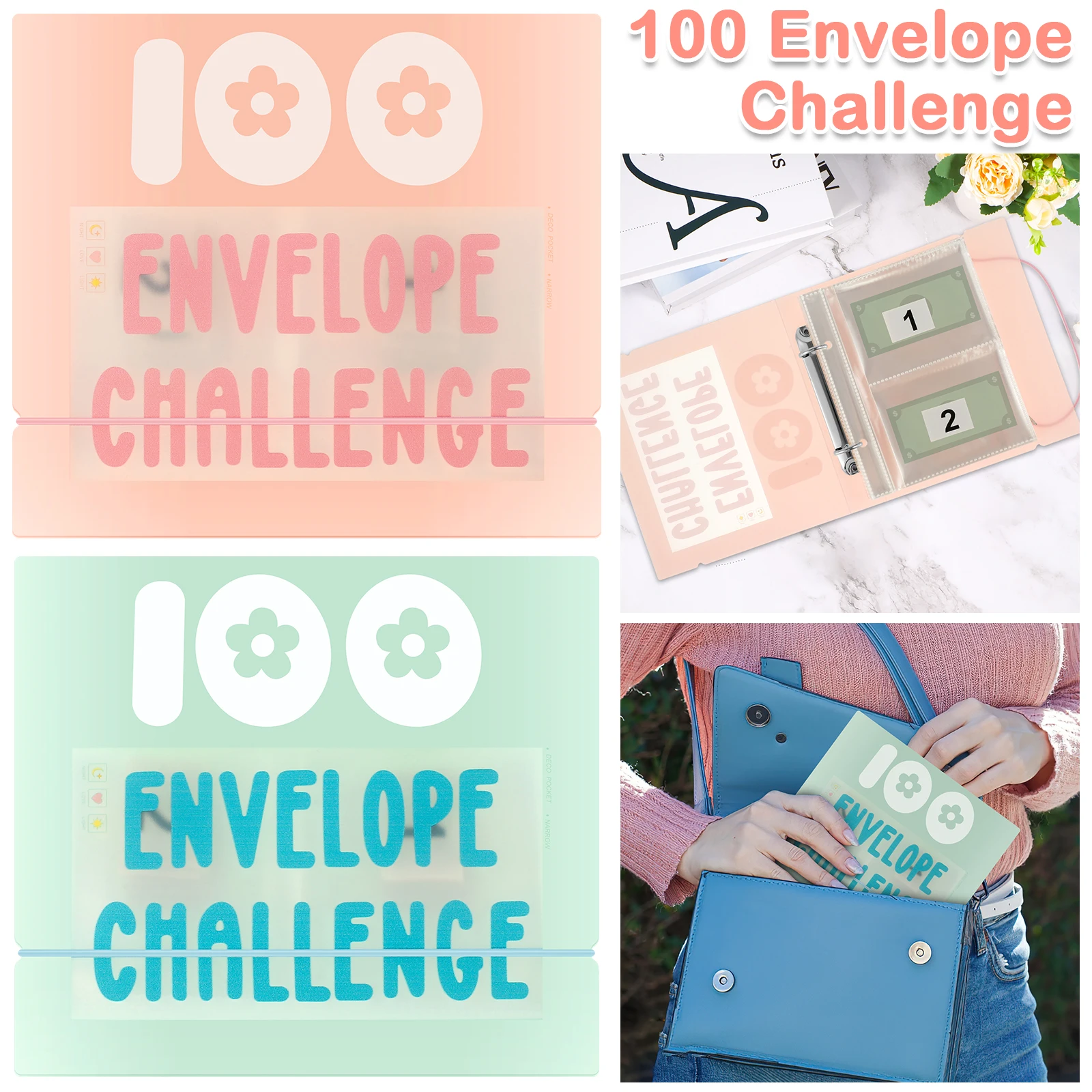 

New 100 Envelope Challenge Binder Reusable Budget Binder Book with Cash Envelopes Money Saving Binder Portable Money Organiser