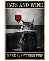 cat and wine make everything fine rustic shabby bar home pub kitchen laundry lounge wall plaque tin sign metal plate decor