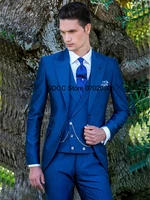 mens suit business slim fit 3 pieces royal blue groom prom evening dress groomsmen blazer for wedding