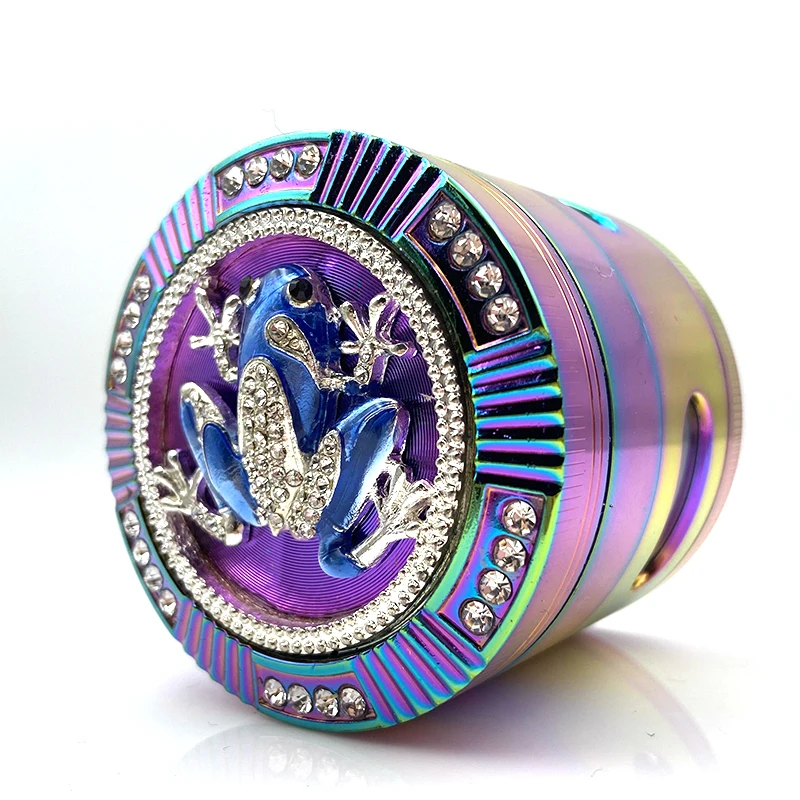 

New Style Tobacco Grinder Frog Shape 4 Layers 63mm Rainbow Color Zinc Alloy Herb Grinder for Tobacco Crusher